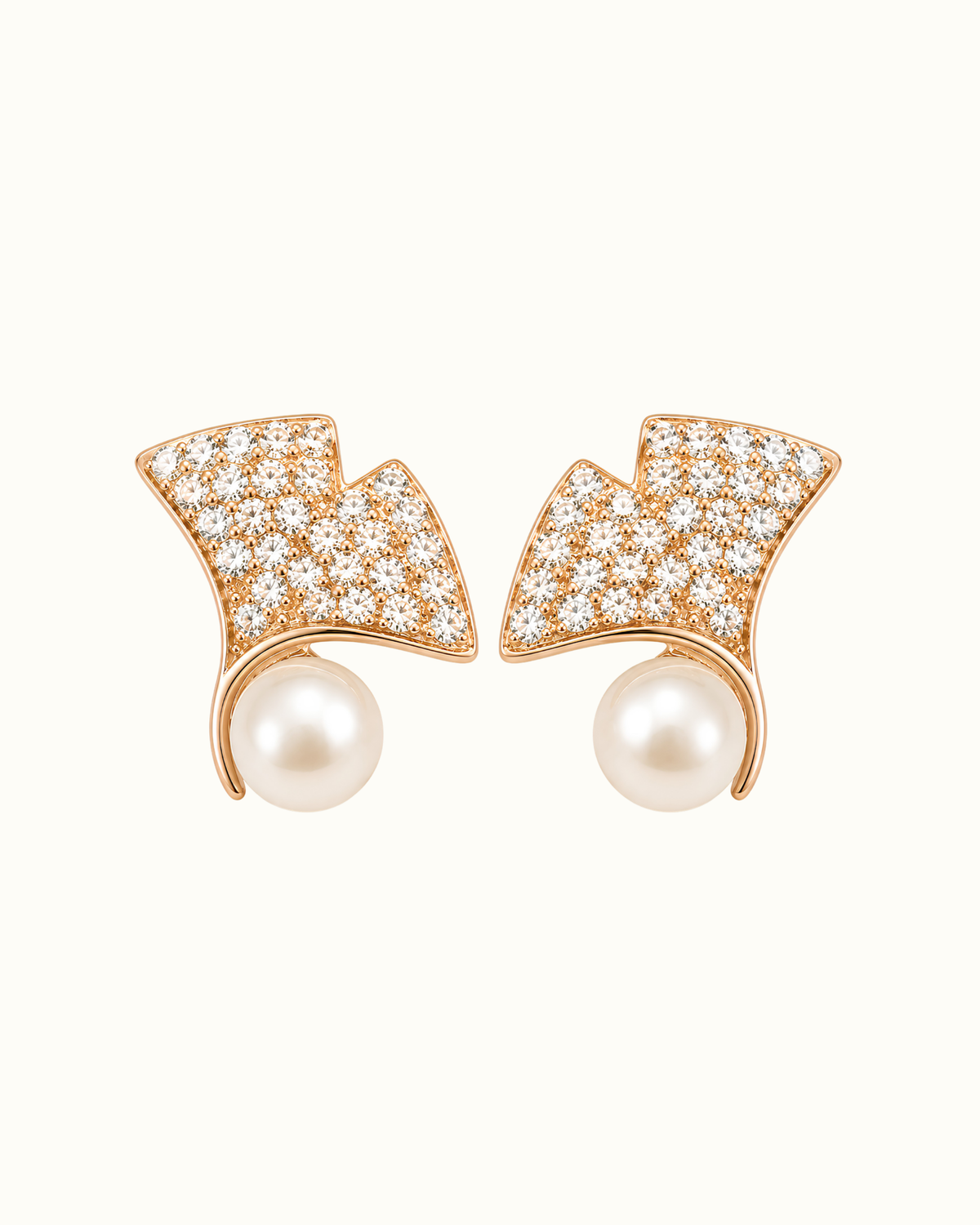 CZ Pavé Fan Pearl Stud Earrings in rose gold-plated sterling silver