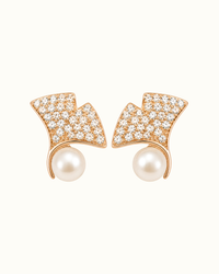 CZ Pavé Fan Pearl Stud Earrings in rose gold-plated sterling silver