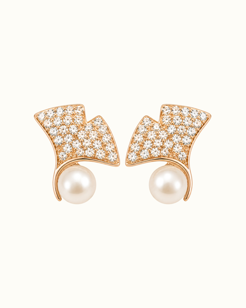CZ Pavé Fan Pearl Stud Earrings in rose gold-plated sterling silver
