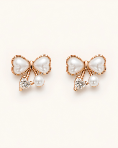 Pearl Bow Stud Earrings in rose gold-plated sterling silver