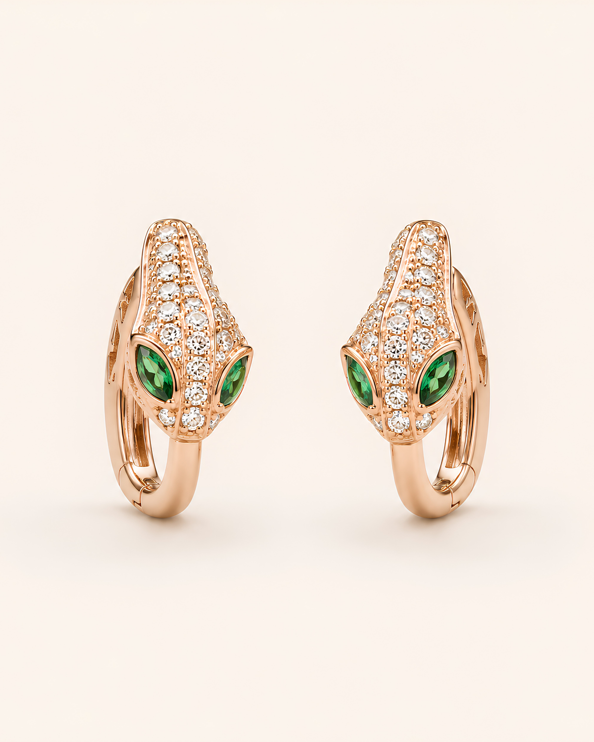 Emerald Eye Serpent Hoop Earrings in rose gold-plated sterling silver