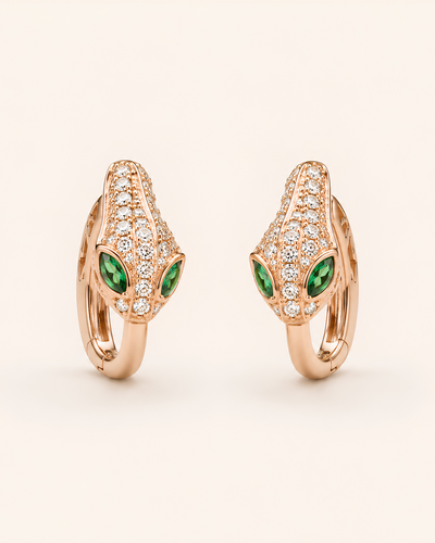 Emerald Eye Serpent Hoop Earrings in rose gold-plated sterling silver