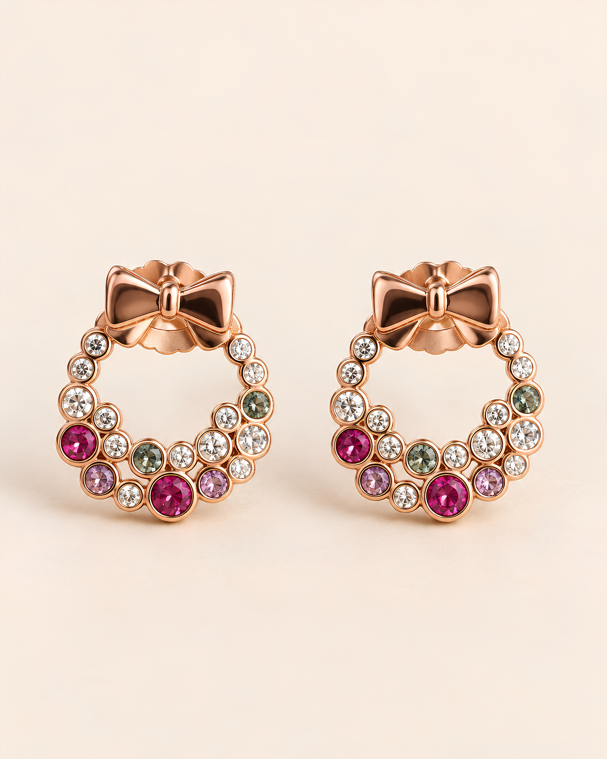 Gemstone Wreath Stud Earrings worn on model