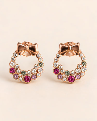 Gemstone Wreath Stud Earrings worn on model