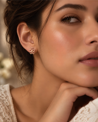 Open Flower Stud Earrings worn on model