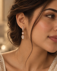 Tiered Circle Drop Earrings worn on model