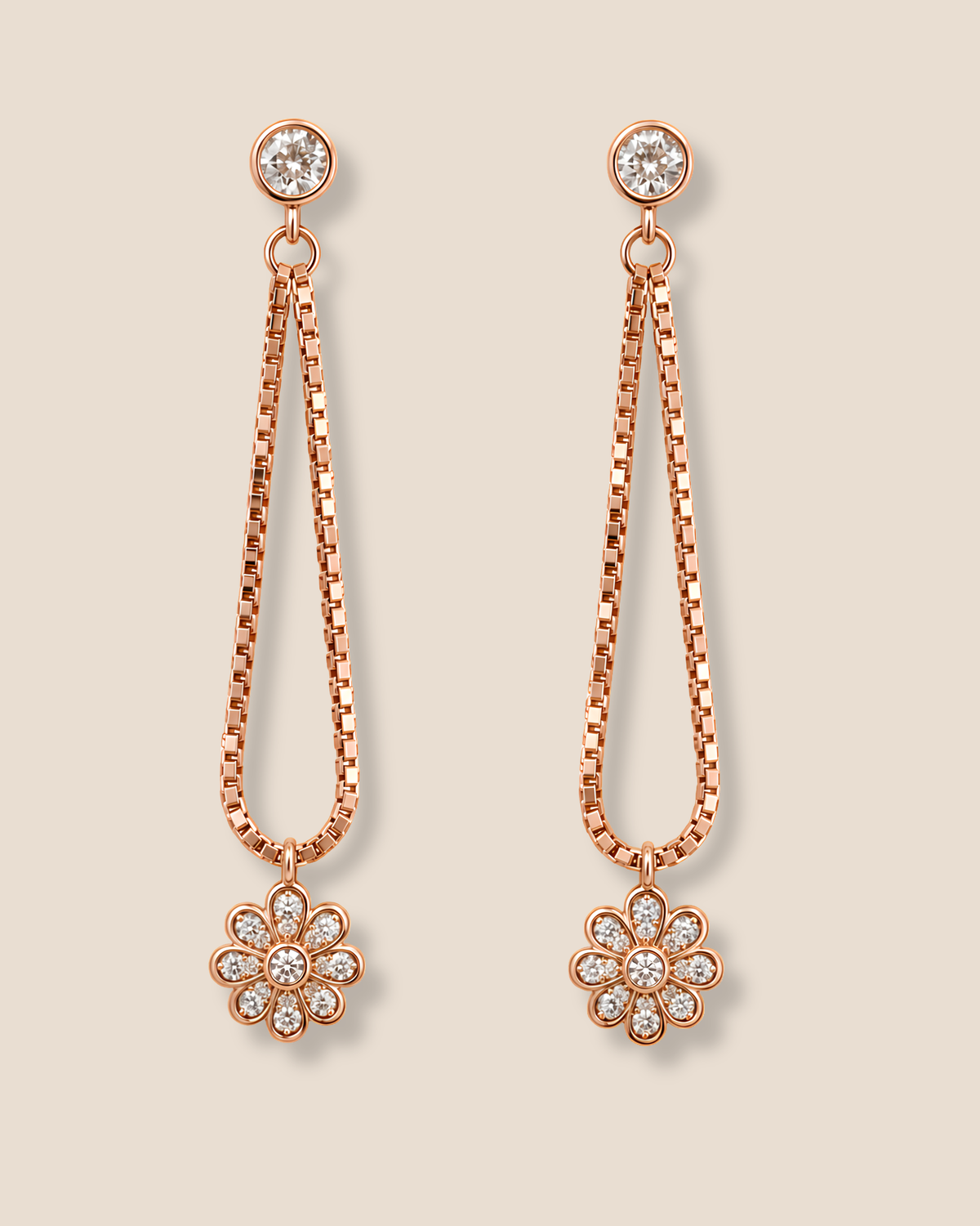 Floral Drop Chain Earrings in rose gold-plated sterling silver
