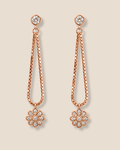 Floral Drop Chain Earrings in rose gold-plated sterling silver