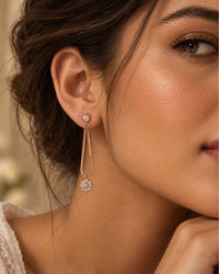 Floral Drop Chain Earrings worn on model