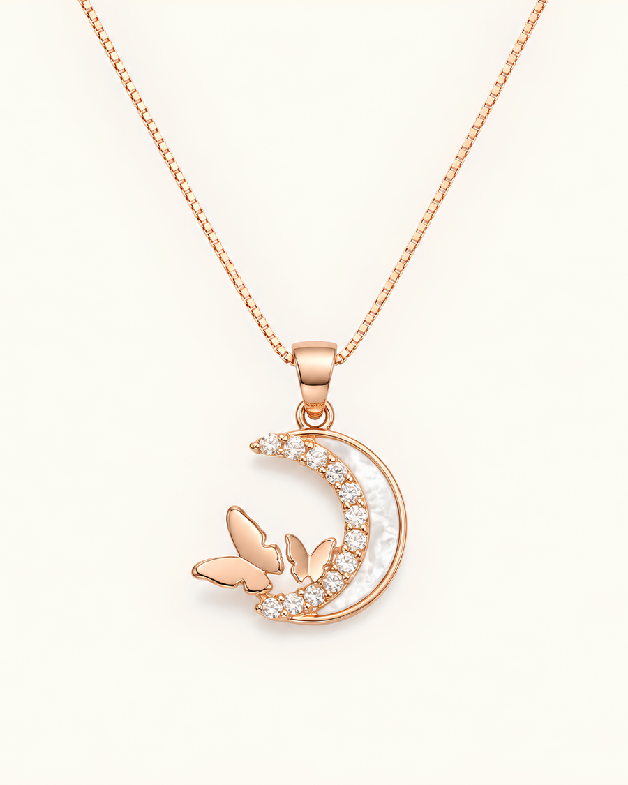 PD010 Crescent Moon Butterfly Pendant Necklace - primary