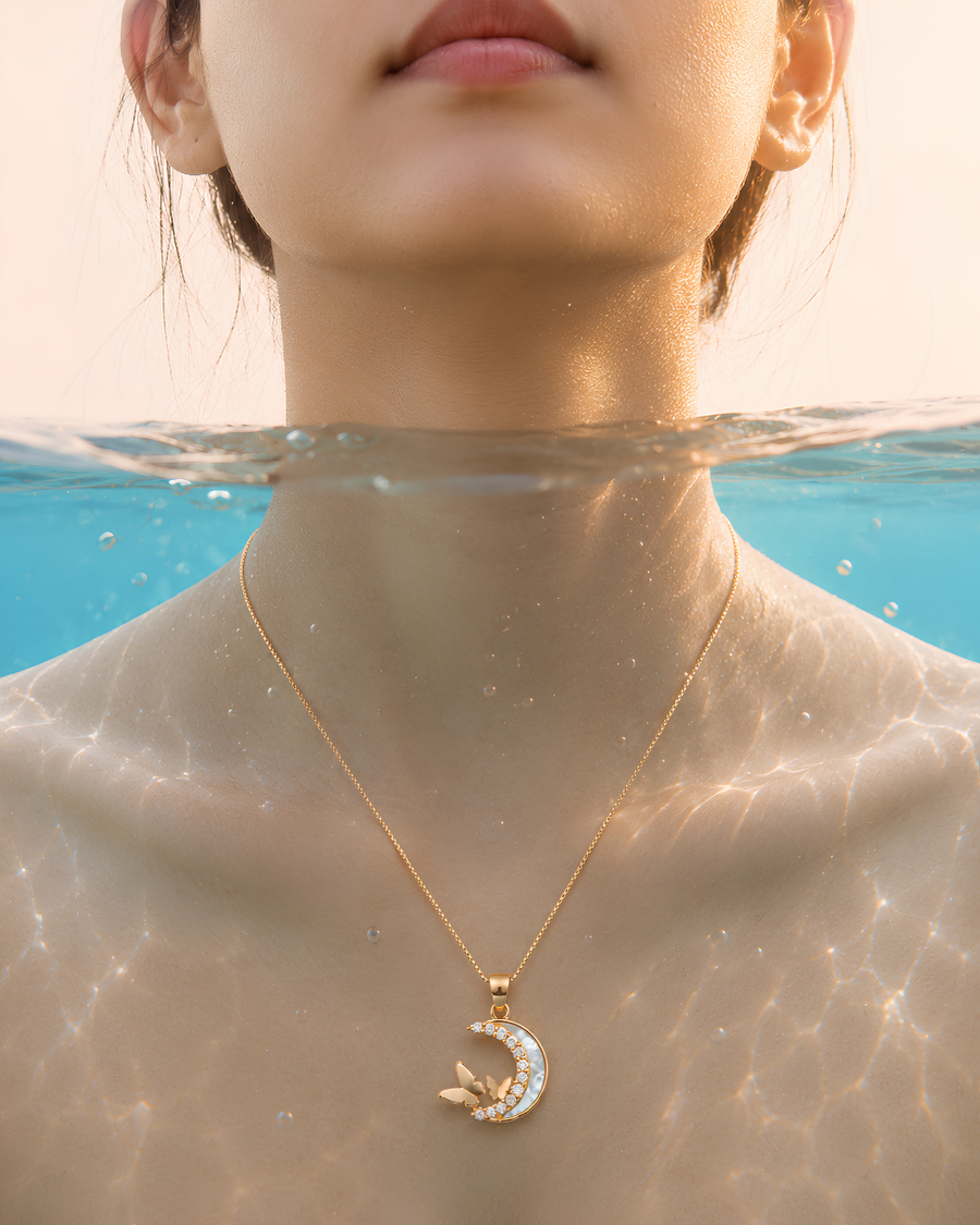 PD010 Crescent Moon Butterfly Pendant Necklace - lifestyle 4