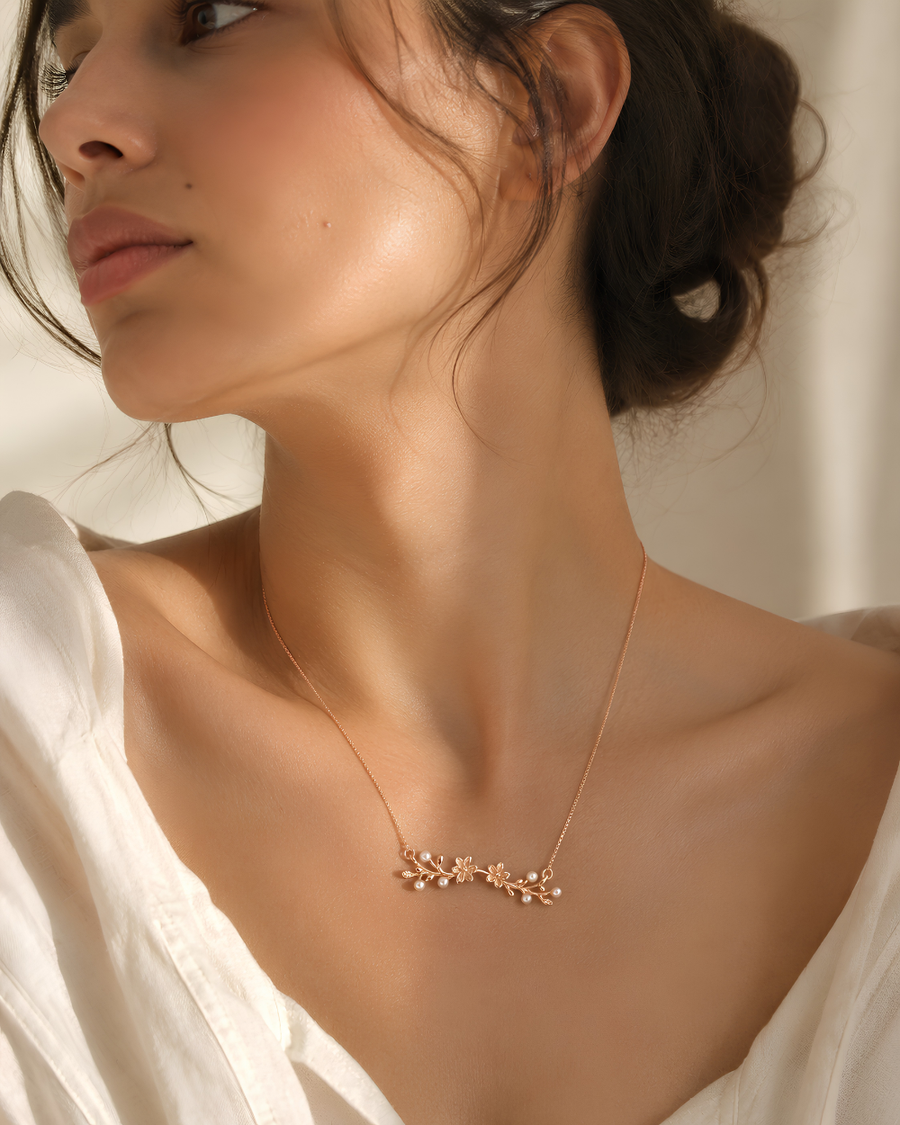 PD012 Pearl Blossom Branch Necklace - lifestyle 3