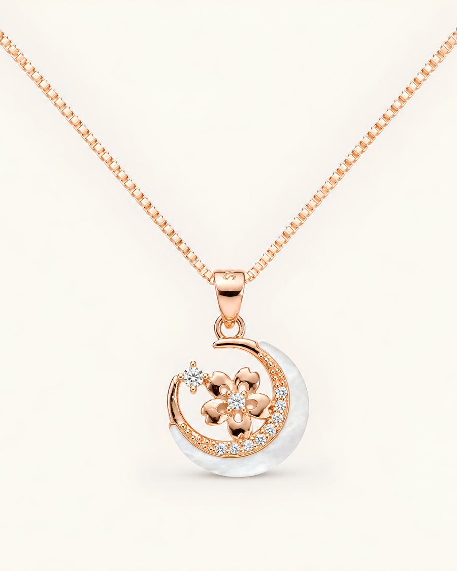 PD018 Crescent Moon Pearl Pendant Necklace - primary