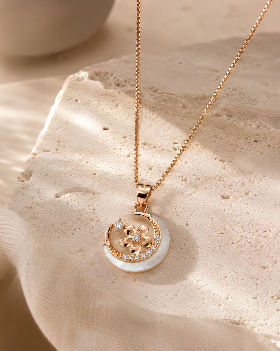 PD018 Crescent Moon Pearl Pendant Necklace - lifestyle 1