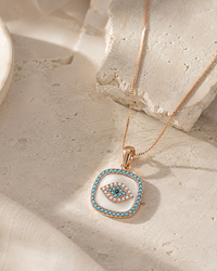 PD020 Turquoise Evil Eye Pendant Necklace - lifestyle 1