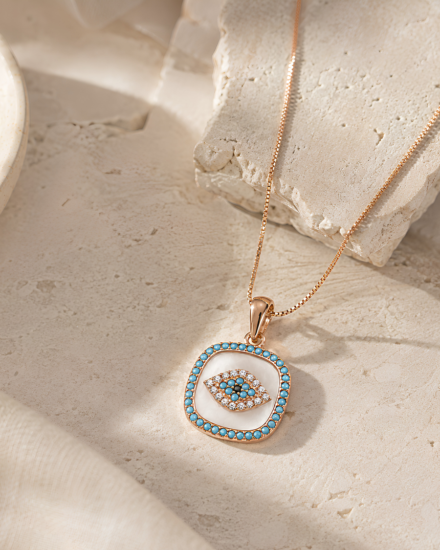 PD020 Turquoise Evil Eye Pendant Necklace - lifestyle 1