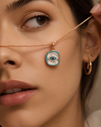 PD020 Turquoise Evil Eye Pendant Necklace - lifestyle 4